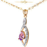 0.38ct Pear Shape Amethyst and Diamond Drop Pendant in UK Hallmarked 9ct Yellow Gold